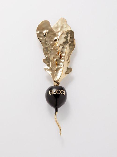 Gucci - Radish Typography-logo Enamel Brooch - Mens - Black