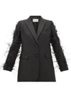 Matchesfashion.com Valentino - Feather-trimmed Wool-blend Blazer - Womens - Black