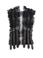 Matchesfashion.com Noir Kei Ninomiya - Faux Leather-strap Ruffled Mesh Top - Womens - Black
