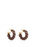 Matchesfashion.com Bottega Veneta - Leather & 18kt-gold Plated Hoop Earrings - Womens - Brown