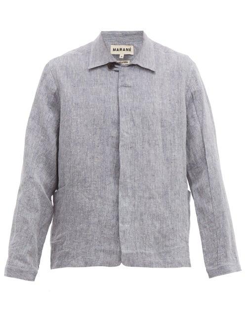 Matchesfashion.com Maran - Single Breasted Linen Jacket - Mens - Blue