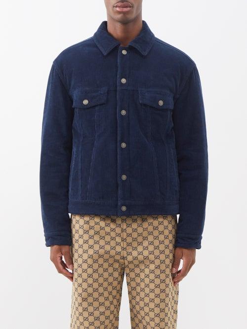 Gucci - Reversible Gg-jacquard Padded Corduroy Jacket - Mens - Dark Navy