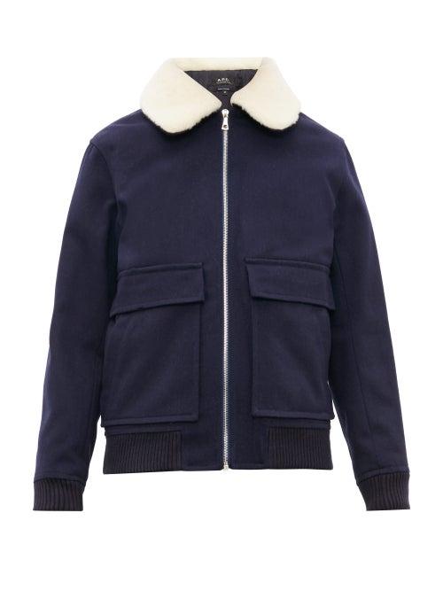 Matchesfashion.com A.p.c. - Bronze Wool Blend Bomber Jacket - Mens - Navy