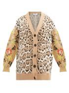 Matchesfashion.com Msgm - Leopard And Floral Intarsia Cardigan - Womens - Beige