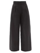 Ladies Lingerie Asceno - Rivello Organic-linen Canvas Wide-leg Trousers - Womens - Black