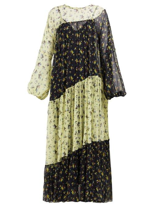 Matchesfashion.com Lee Mathews - Clementine Floral Print Contrast Panel Silk Dress - Womens - Multi
