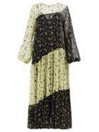 Matchesfashion.com Lee Mathews - Clementine Floral Print Contrast Panel Silk Dress - Womens - Multi