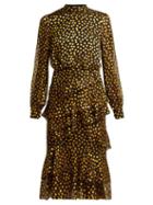 Matchesfashion.com Saloni - Isa Fil Coup Silk Blend Georgette Dress - Womens - Black Yellow