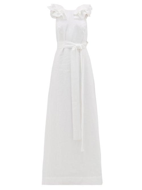 Matchesfashion.com Kalita - Eros Ruffled V Back Linen Maxi Dress - Womens - White