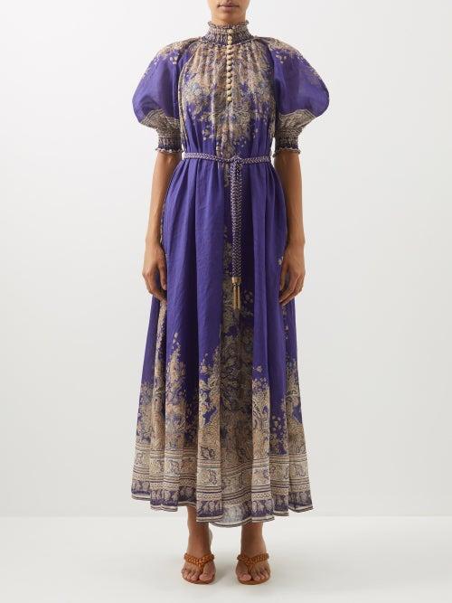 Zimmermann - Anneke Floral-print Ramie-voile Maxi Dress - Womens - Indigo