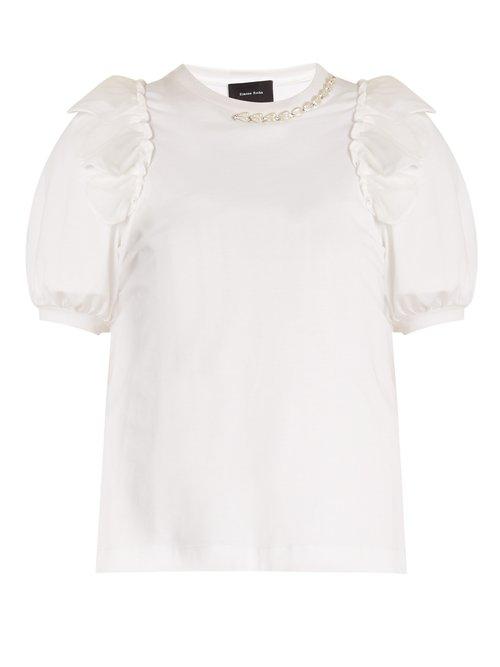 Matchesfashion.com Simone Rocha - Embellished Neckline Cotton Jersey T Shirt - Womens - White