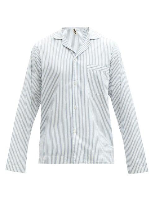 Mens Basics Tekla - Striped Organic-cotton Pyjama Shirt - Mens - Blue White