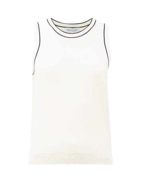 Matchesfashion.com Odyssee - Libertie Stripe-trim Knitted Tank Top - Womens - White Black