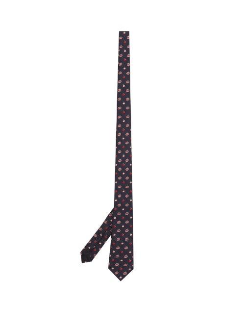 Matchesfashion.com Gucci - Gg Apple-jacquard Silk-twill Tie - Mens - Dark Blue
