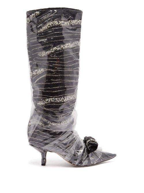 Matchesfashion.com Midnight 00 - Bead Embellished Velvet And Pvc Boots - Womens - Black