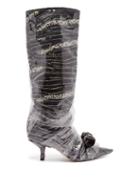 Matchesfashion.com Midnight 00 - Bead Embellished Velvet And Pvc Boots - Womens - Black