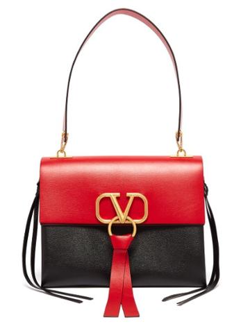 Matchesfashion.com Valentino - V Ring Medium Leather Shoulder Bag - Womens - Black Red