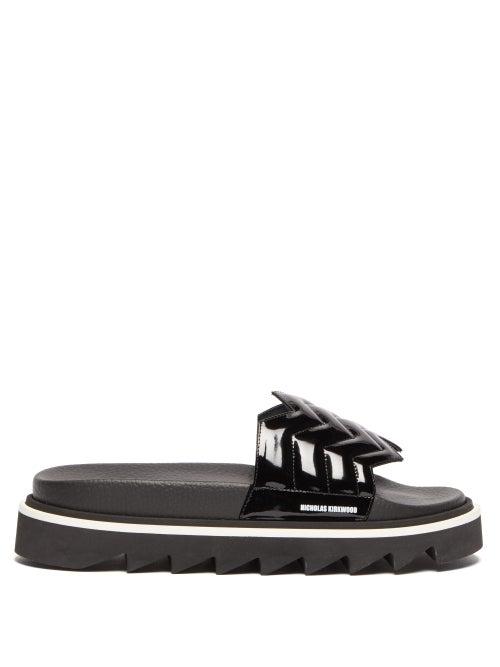 Matchesfashion.com Nicholas Kirkwood - Rina Quilted Patent Leather Slides - Womens - Black