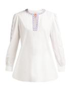 Matchesfashion.com Le Sirenuse, Positano - Kate Embroidered Cotton Blouse - Womens - White Multi
