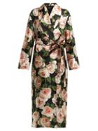 Matchesfashion.com Dolce & Gabbana - Single Breasted Rose Print Silk Coat - Womens - Black Pink
