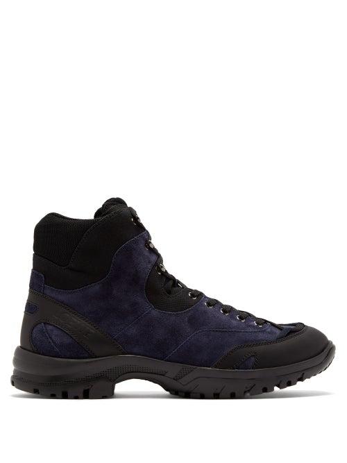 Matchesfashion.com Eye/loewe/nature - Logo-patch Suede Hiking Boots - Mens - Navy/black