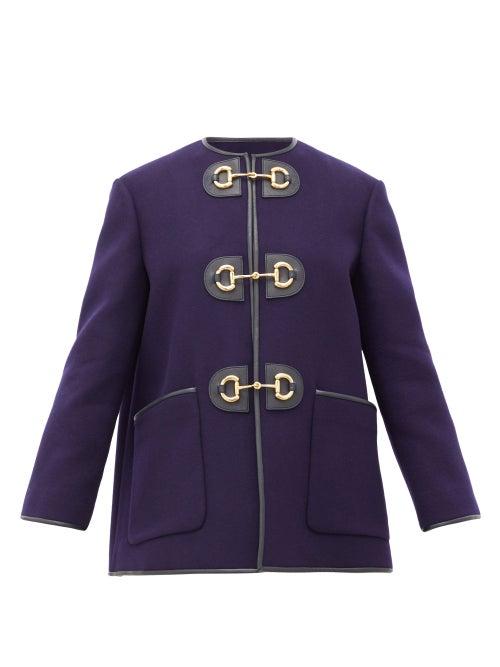Matchesfashion.com Gucci - Horsebit Pressed Wool-blend Coat - Womens - Blue