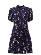 Matchesfashion.com Self-portrait - Gathered Botanical Print Crepe Dress - Womens - Navy Multi