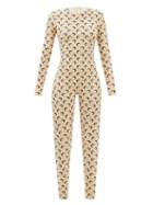 Marine Serre - Crescent Moon-print Jersey Jumpsuit - Womens - Beige Print