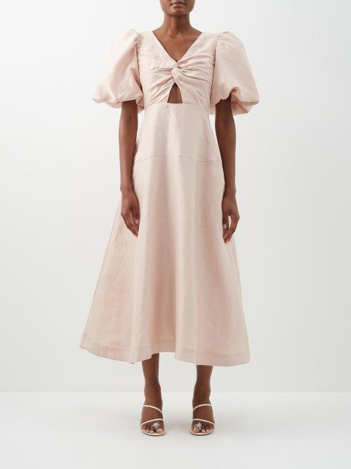 Aje - Dusk Twisted Cutout Linen-blend Dress - Womens - Light Pink