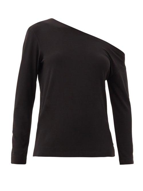Matchesfashion.com Norma Kamali - Off-the-shoulder Jersey Long-sleeved Top - Womens - Black