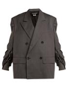 Matchesfashion.com Junya Watanabe - Gathered Sleeve Oversized Wool Blazer - Womens - Grey