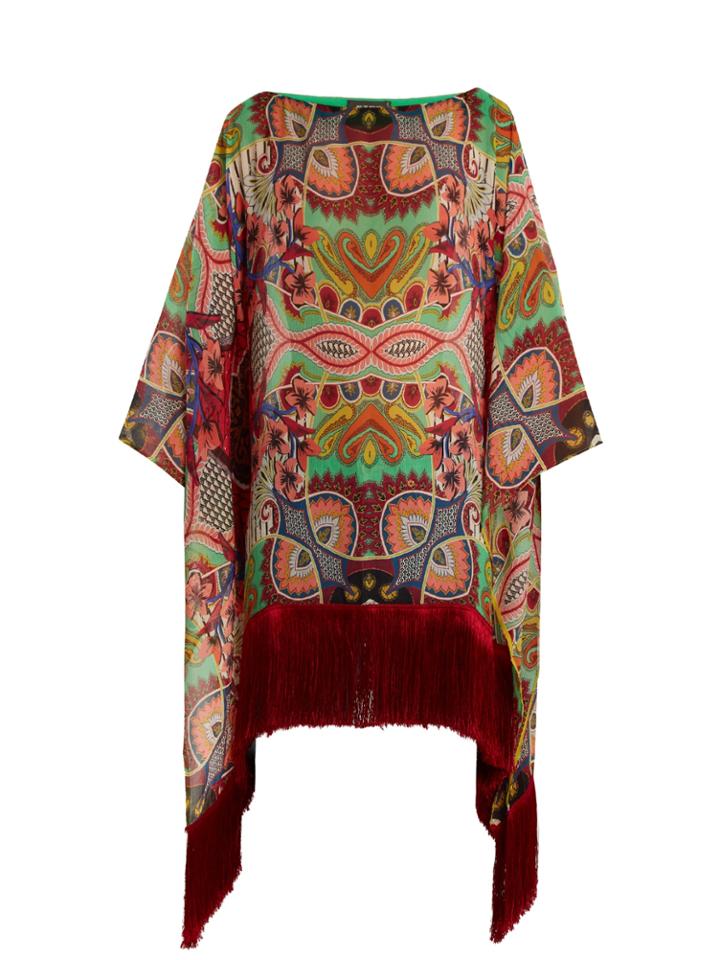 Etro Graphic Floral-print Fringe-trimmed Silk Top