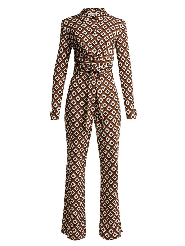 Diane Von Furstenberg Michele Diamond-print Silk Jumpsuit