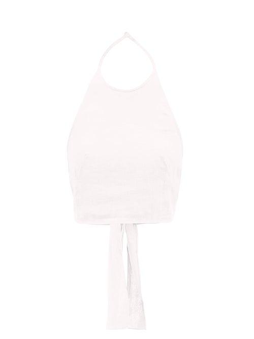 Ladies Beachwear Three Graces London - Savannah Tie-back Linen Cropped Top - Womens - Light Pink