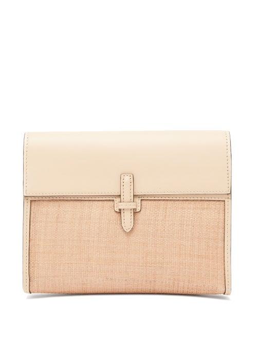 Matchesfashion.com Hunting Season - The Soft Clutch Leather And Canvas Bag - Womens - Beige