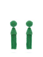 Matchesfashion.com Oscar De La Renta - Beaded Tassel Drop Earrings - Womens - Green