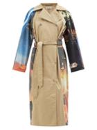 Rave Review - Rue Sci-fi Print Cotton-twill Trench Coat - Womens - Brown Multi
