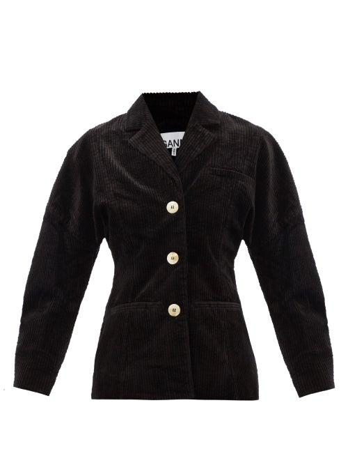 Ganni - Single-breasted Cotton-blend Corduroy Jacket - Womens - Black