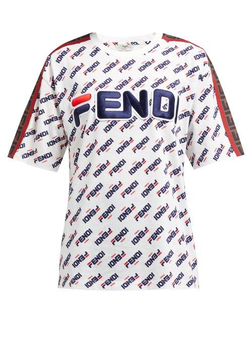 Matchesfashion.com Fendi - Mania Cotton Jersey T Shirt - Womens - White Multi
