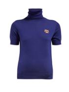 Matchesfashion.com Prada - Intarsia Logo Roll Neck Short Sleeved Wool Sweater - Womens - Navy