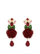 Matchesfashion.com Dolce & Gabbana - Rose And Crystal Drop Earrings - Womens - Red