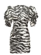 Matchesfashion.com Isabel Marant - Farah Puff-sleeve Tiger-print Silk-blend Dress - Womens - Black White