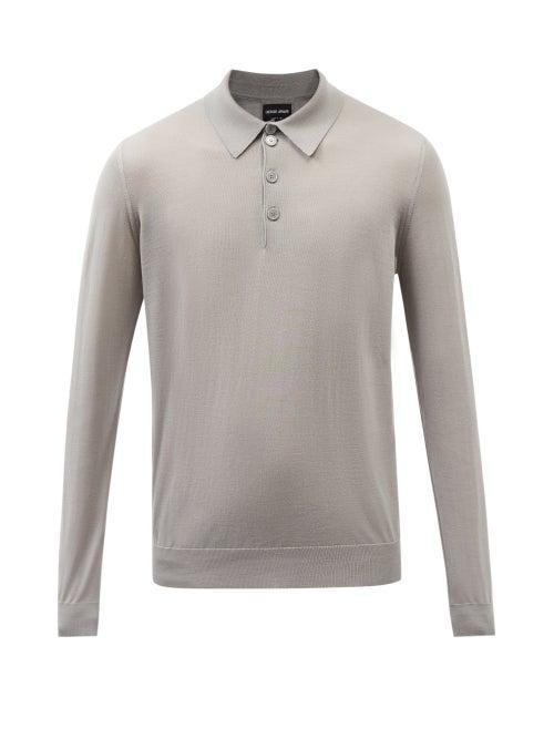 Giorgio Armani - Long-sleeve Wool Polo Shirt - Mens - Grey