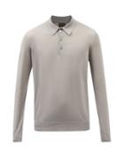 Giorgio Armani - Long-sleeve Wool Polo Shirt - Mens - Grey