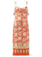 Matchesfashion.com Johanna Ortiz - Prettier In Spanish Floral-print Cotton Midi Dress - Womens - Red Multi