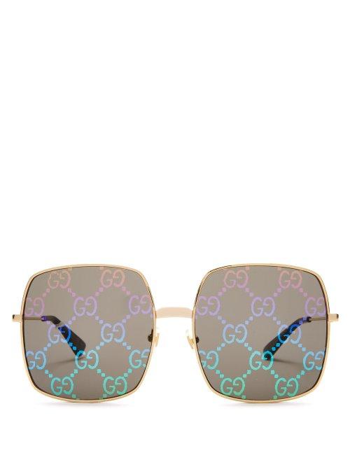 Matchesfashion.com Gucci - Gg Supreme Oversized Sunglasses - Womens - Gold Multi