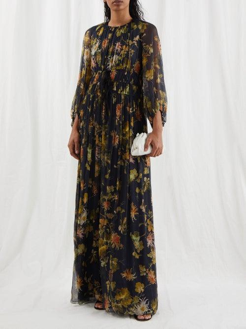 Erdem - Cassia Agar-print Cutout Silk-chiffon Gown - Womens - Navy Multi