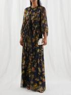 Erdem - Cassia Agar-print Cutout Silk-chiffon Gown - Womens - Navy Multi