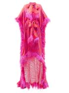Matchesfashion.com Halpern - Zebra-stripe Feather-trimmed Satin Gown - Womens - Pink Print