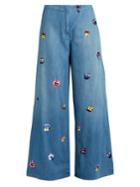 Christopher Kane Pansy-embroidered Wide-leg Jeans